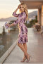 Women's Rose and Geometric Patterned Boat Neck Three-Quarter Sleeve Mini Scuba Dress - 2