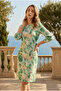 Women's Rose and Geometric Patterned Boat Neck Three-Quarter Sleeve Mini Scuba Dress - 2