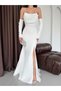 White Bust Stone Detailed Underwire Evening Dress - 5