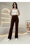 Women's Bitter Brown Stretch Fabric Super High Waist Wide Leg Denim Palazzo Pants - 4