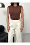 Women's Cotton 2-Pack Bitter Brown Crew Neck Sleeveless Bodysuit Zero Sleeve Bodysuit Cotton T-Shirt Zero Neck - 5