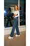 Women's Dark Blue Stretch Fabric Super High Waist Wide Leg Denim Palazzo Pants
