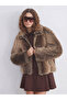 Xside Beige Stand Collar Women's Fur Coat
