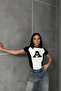 Ar Printed White Sleeve Detailed Crop T-Shirt - 2