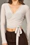 Women's Lace Detailed Double-Breasted Neck Tie Crop Blouse Zyn-58874