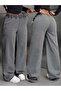 Women's Gray Elastic Waist Wide Leg Denim Pants