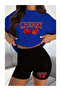 Women's Cherry Printed T-Shirt and Short Leggings Bottom Top Set