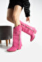Diva Fuchsia Suede Boots with Zipper Detail and 6 cm Heel - 3