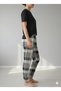 Silky Textured Suede Pajama Bottoms with Brown Plaid on Cream Color - 4
