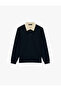 Regular Fit Long Sleeve Cotton Color Contrast Buttoned Polo Neck Sweatshirt - 3