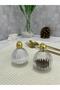 Set of 2 Gold Striped Origami Salt and Pepper Shakers |   Glass Salt Shaker |   Glass Pepper Shakers - 2