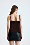 Women's Stone Detailed Rope Strap Collar Brown Blouse - 8