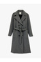 Long Sleeve Pocketed Belted Buttoned Long Melton Coat