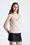 Women's Stone Detailed Rope Strap Collarless Cream Blouse - 2