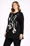 Women's Plus Size Black, Printed Long Sleeve A-Line Viscose Blouse 65N39354 - 4