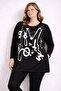 Women's Plus Size Black, Printed Long Sleeve A-Line Viscose Blouse 65N39354