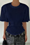 Women's Navy Blue Short Sleeve Backless Slim Fit Blouse/T-Shirt - 3