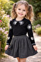 Girl's Black Patterned Blouse & Glitter Skirt Set I Special Design I Shiny Skirt Combination I 3-9 Years Old - 3