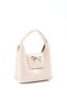Crinkle Textured Cream Shk214 Single Compartment Hand, Arm and Shoulder Bag with Bow Detail, Snap Fasteners and Crossbody Strap - 2