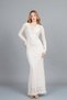 Women's Winter Ecru Degaje Collar Guipure Detailed Lined Tulle Slim Long Dress Stylish Daily Comfortable 50365
