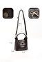 Crinkled Textured Brown Shk214 Single Compartment with Bow Detail, Snap Fasteners, Cross Straps for Hand, Arm and Shoulder - 4