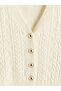Ecru V-Neck Self-Patterned Women's Knitwear Cardigan - 6