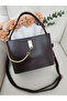 Women's Strap Hand and Shoulder Bag |   Chain Detailed Three Compartment Faux Leather Bag (Width: 23 Length: 18) - 5