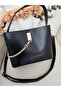 Women's Strap Hand and Shoulder Bag |   Chain Detailed Three Compartment Faux Leather Bag (Width: 23 Length: 18) - 5