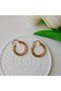 Gold Steel Shiny Striped Model Vintage Women's Hoop Earrings - 4
