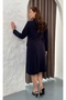 Women's Plus Size V-Neck Seashell Brooch Long Sleeve Stretchy Midi Evening Dress 25101 - 9