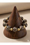 Gold Detailed Leopard Pattern Beaded Elastic Women's Bracelet I Special Boxed - 3