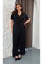 Women's Plus Size Double-Breasted Collar One Direction Sequin Detailed Brooched Stretchy Evening Dress Jumpsuit 26004 Black - 6
