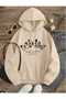 Kelebek Printed Oversized Hooded Kangaroo Pocket Thick Sweatshirt Hoodie