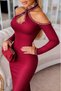 Women's Off-The-Shoulder Halter Neck Drop Detail Rhinestone Midi Mermaid Dress - 5