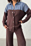 Women's Brown Denim Fabric Garnished Soft Textured Pants and Shirt Set - 3