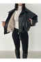 Women's New Season Leather Jacket with Plush Lining and Belt