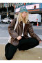 New Season Oversized Women's Brown Buttoned Suede Jacket – Trendy Casual Model with Pockets - 7