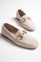 Women's Beige Suede Gold Buckle Orthopedic Lightweight Stylish and Comfortable Loafer Moccasin Ballet Shoes