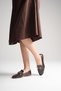 Women's Bitter Brown Shiny Leather Gold Buckle Orthopedic Lightweight Stylish and Comfortable Loafer Moccasin Ballet Shoes - 4