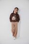 Girl's 2-Piece Set with Brown Daisy Embroidery Detailed Jeans Pants 23514