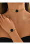 Gold Chain Necklace and Bracelet Set with Black Accent