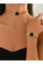 Gold Chain Necklace and Bracelet Set with Black Accent - 2