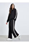 Women Black Wide Leg Joggers with Stripe Detail