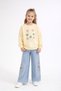 Cream-colored girls' bodysuit and jeans set with floral embroidery 23515