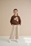 Girl's Two-Piece Set with Brown Bodysuit and Jeans, Detailed Floral Embroidery 23512 - 3