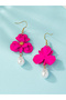 Women 3D Flower Faux Pearl Dangle Earrings - 4