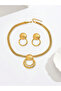 Gold Round Pendant Necklace and Earrings Set - 2