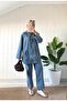 Elite Women's Hooded Pocket Denim Tunic Trousers Set - 4
