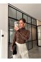 Stand-Up Collar Leopard Printed Blouse - 4