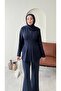 Scuba Suit with Tied Waist Trousers – Navy Blue - 5